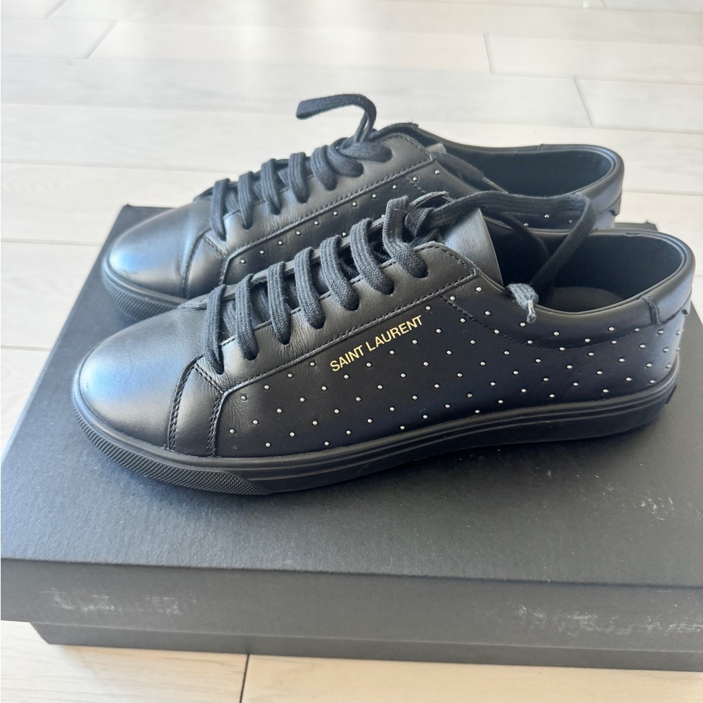Saint Laurent Black Leather Women’s Sneakers with Studs